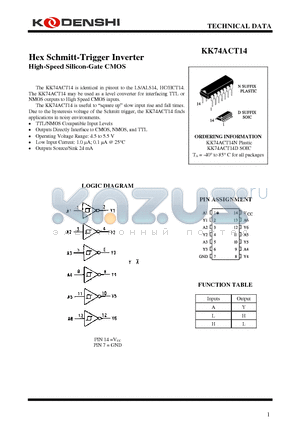 KK74ACT14N datasheet - Hex Schmitt-Trigger Inverter High-Speed Silicon-Gate CMOS