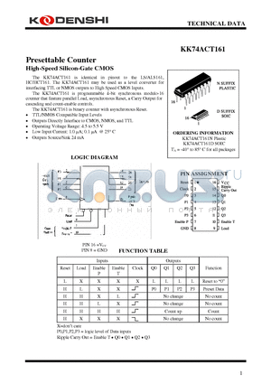 KK74ACT161 datasheet - Presettable Counter High-Speed Silicon-Gate CMOS