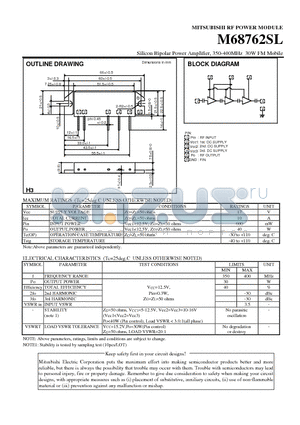 M68762SL datasheet - Silicon Bipolar Power Amplifier, 350-400MHz 30W FM Mobile