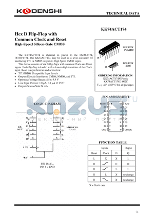 KK74ACT174 datasheet - Hex D Flip-Flop with Common Clock and Reset High-Speed Silicon-Gate CMOS