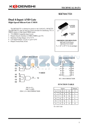 KK74ACT21D datasheet - Dual 4-Input AND Gate High-Speed Silicon-Gate CMOS