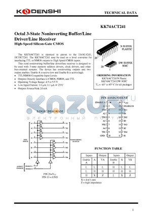 KK74ACT241DW datasheet - Octal 3-State Noninverting Buffer/Line Driver/Line Receiver High-Speed Silicon-Gate CMOS