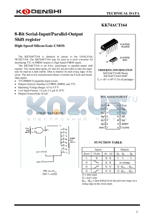 KK74ACT164N datasheet - 8-Bit Serial-Input/Parallel-Output Shift register High-Speed Silicon-Gate CMOS