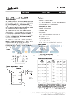 ISL97634IRT26Z-TK datasheet - White LED Driver with Wide PWM Dimming Range