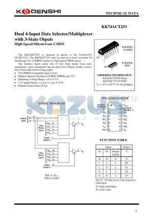 KK74ACT253 datasheet - Dual 4-Input Data Selector/Multiplexer with 3-State Otputs High-Speed Silicon-Gate CMOS