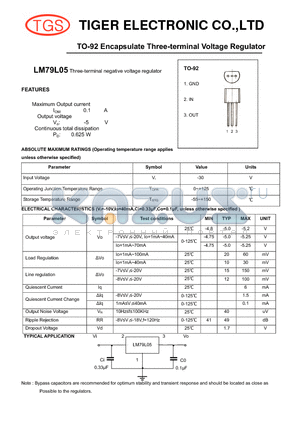 LM79L05 datasheet - TO-92 Encapsulate Three-terminal Voltage Regulator