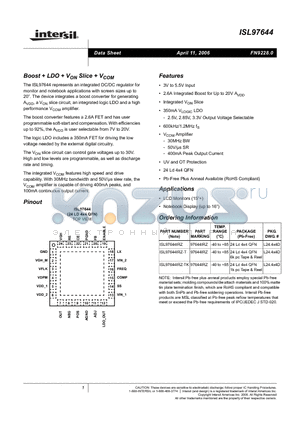 ISL97644IRZ-T datasheet - Boost  LDO  VON Slice  VCOM