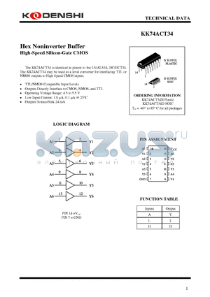 KK74ACT34N datasheet - Hex Noninverter Buffer High-Speed Silicon-Gate CMOS