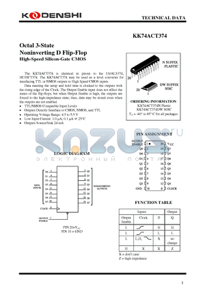 KK74ACT374 datasheet - Octal 3-State Noninverting D Flip-Flop High-Speed Silicon-Gate CMOS