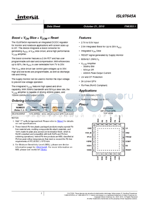 ISL97645A datasheet - Boost  VON Slice  VCOM  Reset