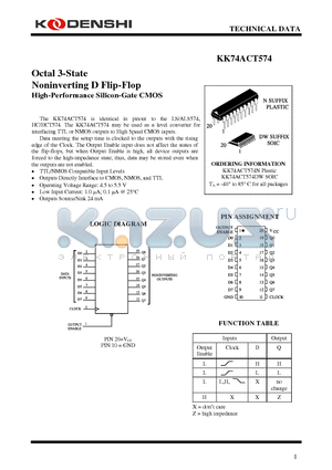 KK74ACT574N datasheet - Octal 3-State Noninverting D Flip-Flop High-Performance Silicon-Gate CMOS