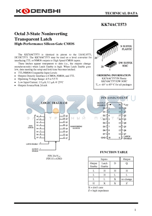 KK74ACT573N datasheet - Octal 3-State Noninverting Transparent Latch High-Performance Silicon-Gate CMOS