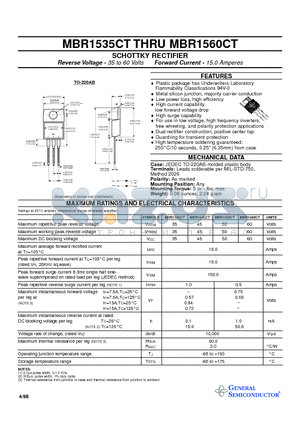 MBR1535CT datasheet - SCHOTTKY RECTIFIER