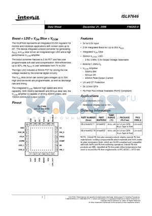 ISL97646 datasheet - Boost  LDO  VON Slice  VCOM