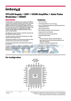 ISL97649A datasheet - TFT-LCD Supply  DCP  VCOM Amplifier  Gate Pulse Modulator  RESET