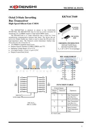 KK74ACT640N datasheet - Octal 3-State Inverting Bus Transceiver High-Speed Silicon-Gate CMOS