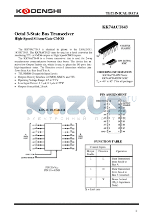 KK74ACT643 datasheet - Octal 3-State Bus Transceiver High-Speed Silicon-Gate CMOS