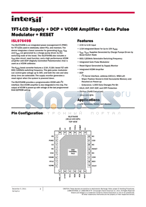 ISL97649B datasheet - TFT-LCD Supply  DCP  VCOM Amplifier  Gate Pulse Modulator  RESET