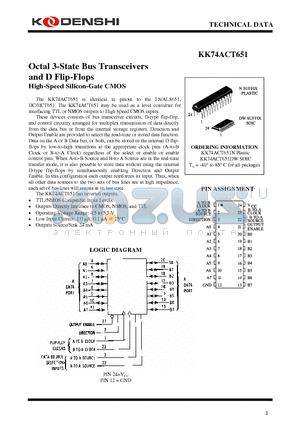 KK74ACT651N datasheet - Octal 3-State Bus Transceivers and D Flip-Flops High-Speed Silicon-Gate CMOS