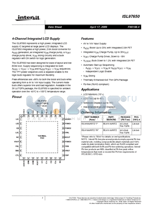 ISL97650ARTZ-T datasheet - 4-Channel Integrated LCD Supply