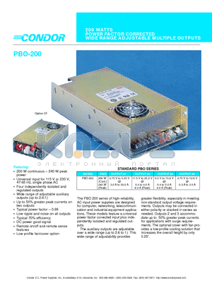 PBO-200 datasheet - 200 WATTS POWER FACTOR CORRECTED WIDE RANGE ADJUSTABLE MULTIPLE OUTPUTS