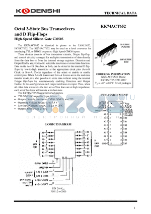 KK74ACT652N datasheet - Octal 3-State Bus Transceivers and D Flip-Flops High-Speed Silicon-Gate CMOS