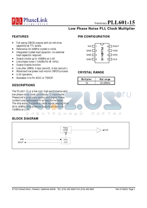 PLL601-15SC datasheet - Low Phase Noise PLL Clock Multiplier