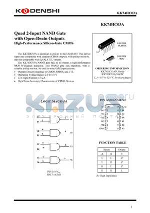 KK74HC03AN datasheet - Quad 2-Input NAND Gate with Open-Drain Outputs High-Performance Silicon-Gate CMOS
