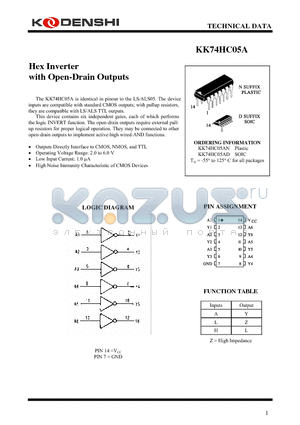 KK74HC05AD datasheet - Hex Inverter with Open-Drain Outputs