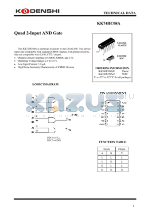 KK74HC08A datasheet - Quad 2-Input AND Gate