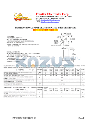 PBP10-10G datasheet - 10A SILICON SINGLE-PHASE GLASS PASSIVATED BRIDGE RECTIFIERS