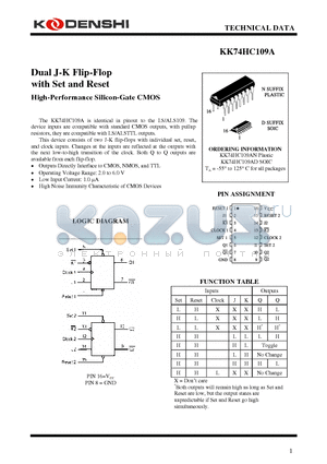 KK74HC109A datasheet - Dual J-K Flip-Flop with Set and Reset High-Performance Silicon-Gate CMOS