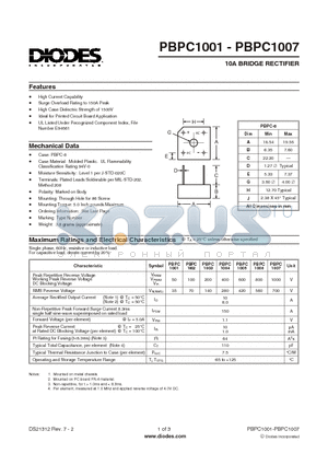 PBPC1001_1 datasheet - 10A BRIDGE RECTIFIER