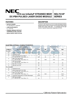 NDL7514P1C datasheet - 1310 nm InGaAsP STRAINED MQW DC-PBH PULSED LASER DIODE MODULE