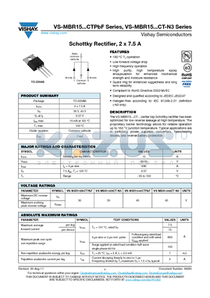 MBR1535CT-N3 datasheet - Schottky Rectifier, 2 x 7.5 A