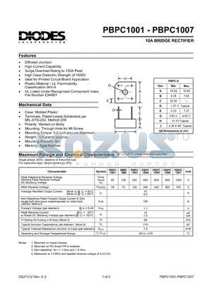 PBPC1005 datasheet - 10A BRIDGE RECTIFIER