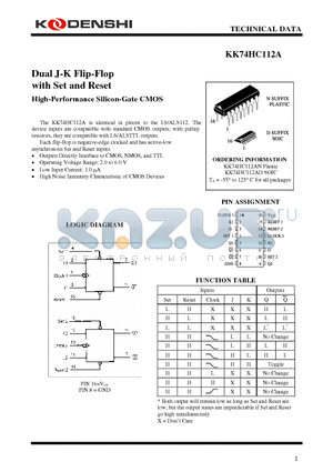 KK74HC112AN datasheet - Dual J-K Flip-Flop with Set and Reset High-Performance Silicon-Gate CMOS