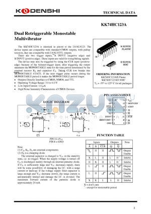 KK74HC123A datasheet - Dual Retriggerable Monostable Multivibrator