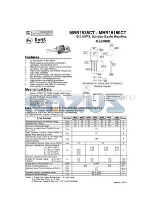 MBR1535CT_10 datasheet - 15.0 AMPS. Schottky Barrier Rectifiers