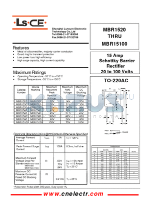 MBR1540 datasheet - 15Amp schottky barrier rectifier 20to100 volts