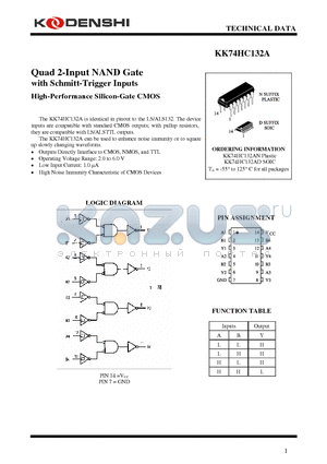 KK74HC132AN datasheet - Quad 2-Input NAND Gate with Schmitt-Trigger Inputs High-Performance Silicon-Gate CMOS