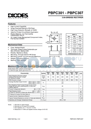 PBPC307 datasheet - 3.0A BRIDGE RECTIFIER