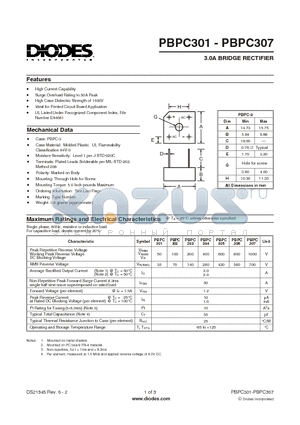 PBPC307 datasheet - 3.0A BRIDGE RECTIFIER