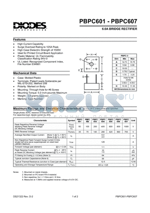 PBPC602 datasheet - 6.0A BRIDGE RECTIFIER