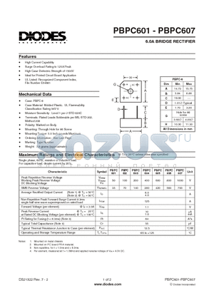 PBPC602 datasheet - 6.0A BRIDGE RECTIFIER