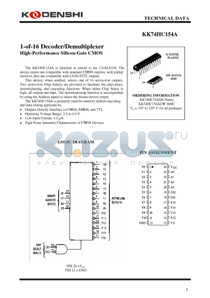 KK74HC154A datasheet - 1-of-16 Decoder/Demultiplexer High-Performance Silicon-Gate CMOS