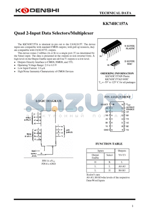 KK74HC157AD datasheet - Quad 2-Input Data Selectors/Multiplexer