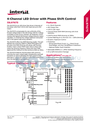 ISL97675IRZ datasheet - 4-Channel LED Driver with Phase Shift Control