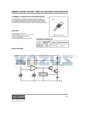 LM79XXCT datasheet - 3-TERMINAL 1A NEGATIVE VOLTAGE REGULATORS