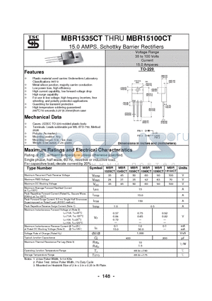 MBR1545CT datasheet - 15.0 AMPS. Schottky Barrier Rectifiers